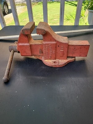 Tornillo de banco vintage colombiano #503 1/2, mandíbulas de 3 1/2", estacionario - hecho en EE. UU.  Foto 1 de 4