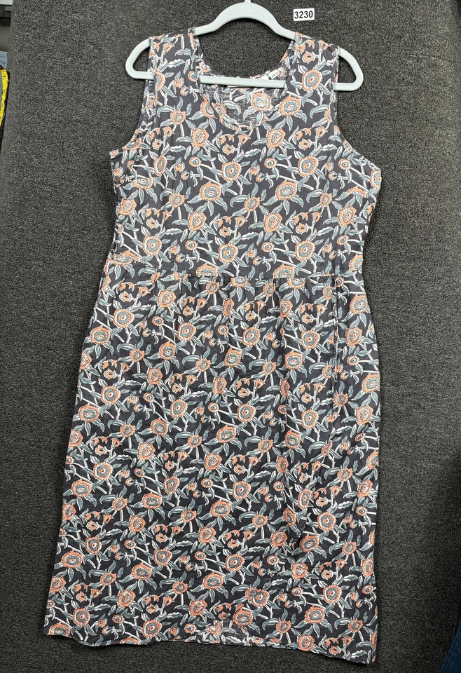 Vestido Orvis Mujer Grande Negro Coral Azul Floral Sin Mangas Lino Algodón Verano Foto 1 de 4