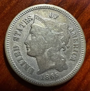 1865 Liberty 3 Cent Nickel coin Three Cents Philadelphia very fine scratches - Picture 1 of 9