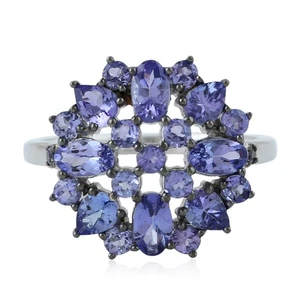 black Friday Blue Tanzanite Gemstone Cluster Ring In 925 Sterling Silver - Picture 1 of 6
