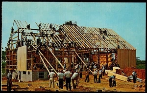 Postcard An Amish Barn-Raising, Neighbors Helping Neighbors, near Lancaster, PA - Picture 1 of 2