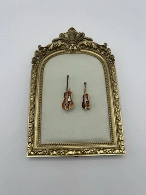 Broche de guitarra vintage pin esmalte marrón tono dorado juego de 2 grandes y pequeños Foto 1 de 4
