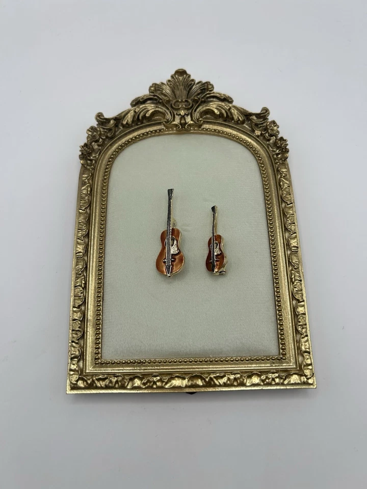 Broche de guitarra vintage pin esmalte marrón tono dorado juego de 2 grandes y pequeños Foto 1 de 4