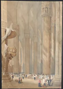 800'-ARCHITETTURA-INTERNO DEL DUOMO DI MILANO-BELLISSIMO ACQUERELLO FIRMATO - Foto 1 di 1