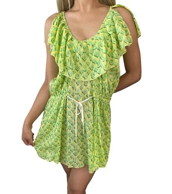 LOUIS VUITTON Vintage Monogram Dress #M Tunic Top Frill Green Cotton Rank AB - Image 1 of 4