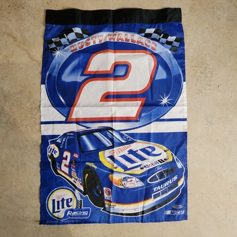 Rusty Wallace 2 Flag Miller Lite NASCAR WinCraft Officially Licensed USA 40x27 Cover