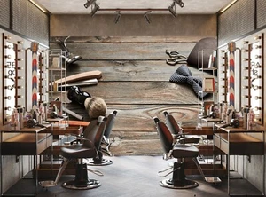 Friseur Tapete Friseur Shop Werkzeuge Wandbild Rasieren Männer Salon Papier Poster - Bild 1 von 9