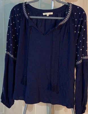 NEW Copper Key woman's Small shirt blue embroidered peasant top with tassels  - Image 1 of 4