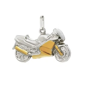Motorrad Biker 925 Sterlingsilber Kettenanhänger Bicolor Herren 27x15mm 9112 - Picture 1 of 1