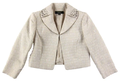 TAHARI Arthur B. Levine LUXE Ivory Beaded Shimmery Bolero Blazer Jacket 2P - Image 1 of 4