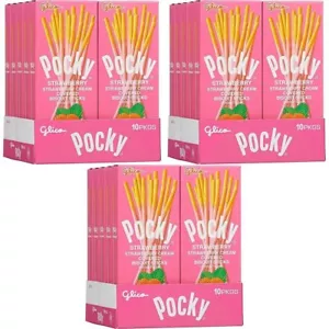 3er-PACK - Pocky Erdbeere cremebedeckte Keksstäbchen, 1,41 Unzen, 10 STÜCK - Bild 1 von 4