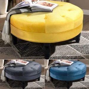 75cm Velvet Tufted Upholstered Round Ottoman Coffee Cocktail Table Pouffee Seat - Picture 1 of 12