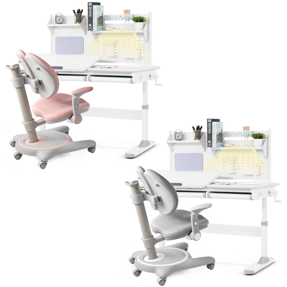 Silla de mesa de escritorio de estudio extra grande para niños con ajuste de altura niño niña estante + cajón + lámpara Foto 1 de 1
