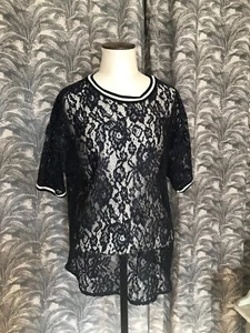 LA FEE MARABOUTEE Top Bluse Spitze NEU marine Bluse Seitenrand Gr. 40 - Bild 1 von 9