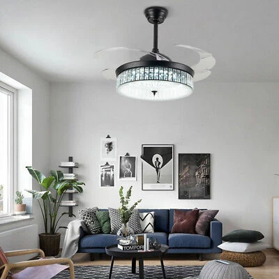 42" Crystal Ceiling Fan Light LED Chandelier Lamp 4 Retractable Blades w/ Remote - Image 1 of 4