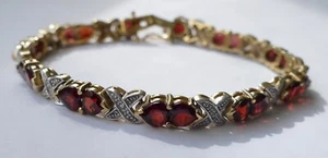 Armband 20 rote Herzen Granaten 10 Diamantrosen 925 Silber vergoldet Vintage - Bild 1 von 6