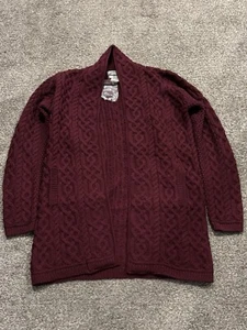 Aran Crafts Merino Wool Open Front Cardigan Sweater Pockets Wine Red Size Small - Picture 1 of 7