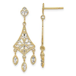 10k Yellow Gold Filigree Chandelier Dangle Earrings - Picture 1 of 7