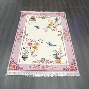 4'x6' Pink Handmade Wool Carpet Chinese Art Deco Living Room Bedroom Area Rug - Picture 1 of 9