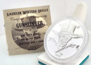 2018 - American Western Skulls - Gunslinger - One Troy Ounce Silver Proof ~#6610 - Bild 1 von 5