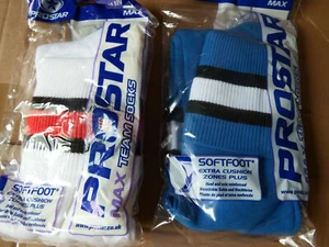 4 x Pair Prostar Max Football Team Socks Junior size 3 - 6 Soft Foot White Blue - Picture 1 of 4