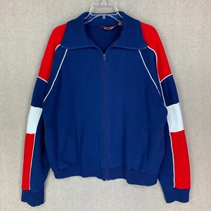 Vintage 80er Jahre Pullover XL Herren blau durchgehender Reißverschluss Laufjacke Strick Farbe Block 90er - Bild 1 von 12