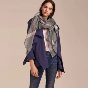 NEW BURBERRY LUXURY MODAL WOOL DARK TRENCH CHECK SCARF WRAP SHAWL 140X140CM - Picture 1 of 9