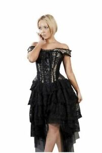 Burleska Elegant Gothic Gold & Black Brocade Vampire Victorian Corset Dress