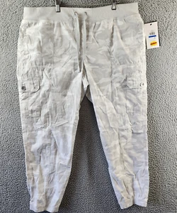 DKNY Camo Print Cropped Cargo Jogger Pants Women's XL Grey Drawstring Waist - Picture 1 of 15