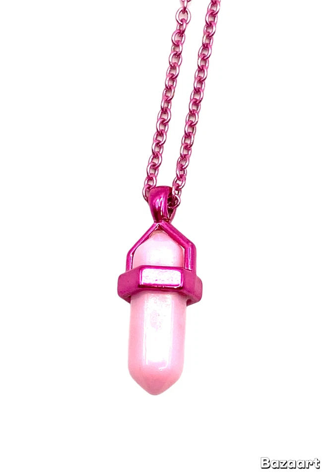 Lo último Collar Colgante Cristal Imitación Recubierto Esmalte Rosa 19" Moda Disfraz Usado en Excelente Condición Foto 1 de 4
