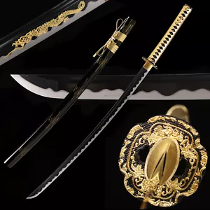 Katana 1095 Carbon Steel Dragon Black Blade Japanese Samurai Sword Razor Sharp - Picture 1 of 15