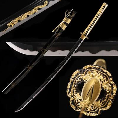 SWORDMAKER Katana 1095 Carbon Steel Dragon Black Blade Japanese Samurai Sword Razor Sharp