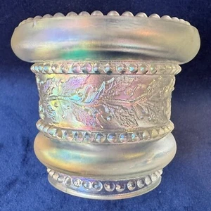 Carnival Glass Holly & Ivy Pattern Toothpick Holder Frosted Crystal Summit - Picture 1 of 10