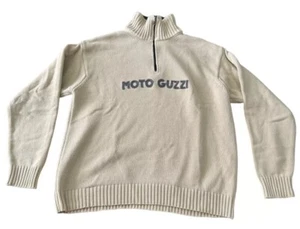 Vintage Moto Guzzi Quarter Zip Beige Biker Pullover Sweater Men’s Large NM/M - Picture 1 of 11