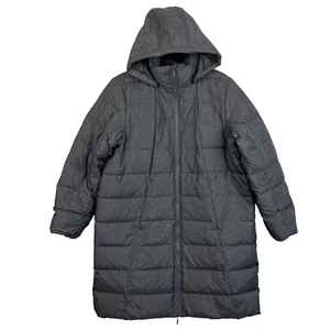 Lands End Womens LP Large Petite DOWN PUFFER Knee Length Coat Jacket Hood Gray - Picture 1 of 9
