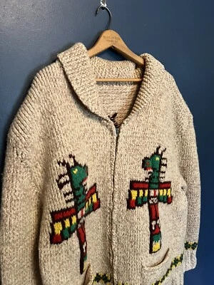 Cárdigan Suéteres Vintage Años 60 Thunderbird Gráfico Tejido Cremallera Talla XXL Foto 1 de 4