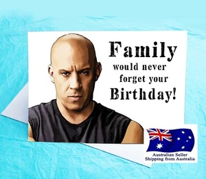 Dom Toretto Funny Fast and Furious Family Birthday Card KimWestARt - Foto 1 di 9