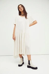 Free People Ivory Boho maxi Dress Size XS Just Add Sun Gauzy Natural relaxed fit - Picture 1 of 8