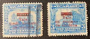 NICARAGUA 1921 official stamp surcharged RED 1/2c/2c, 1c/3c USED SC397/399 - Picture 1 of 1