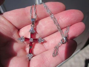 14k white gold over jewellery 3ct red baguette cut diamond women's cross pendant - Picture 1 of 5