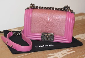 CHANEL Small Le BOY Pink Metallic Galuchat Stingray Flap Chain Bag ~DISCONTINUED - Picture 1 of 24