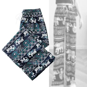 Yoga Pants Lightweight Baggy Pants Boho elephant Ladies Harem Trousers Green - Picture 1 of 7