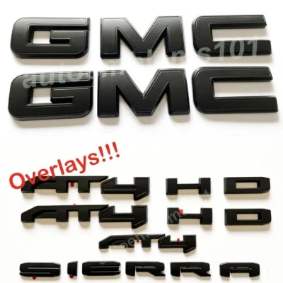 OVERLAYS! Matte Black GMC Sierra 2500HD 3500HD AT4 Letters & Front, Rear - Image 1 of 4