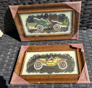Wall Plagues Mirror Wood Frame Antique Automobiles 1911 Roadster 1904 Olds-Lot 2 - Picture 1 of 14