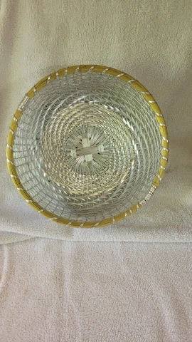 Vintage Aluminum Woven Basket Fruit Bowl 9" Silver & Gold Tone Cover