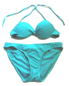 Xhilaration Teal Padded Push Up Halter Top & Low Rise Bottoms Bikini Size S/M - Picture 1 of 4