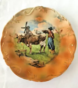 PM BAVARIA Hand Painted Plate Over 100 years old Signed Dutch Country Side Cows - Picture 1 of 11