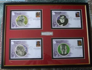 Classic Horror Framed 1st Day Stamps , 4 images. Signed Christopher Lee 42 x75cm - Picture 1 of 8