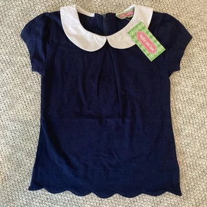 NWT Sophie and Sam Blue and White Blouse Peter Pan Collar Scalloped Hem Size 4 - Picture 1 of 7