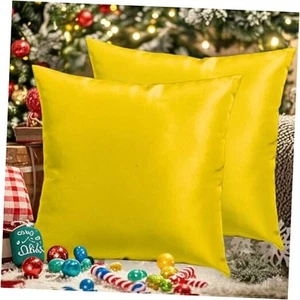 Outdoor Waterproof Throw Pillow Covers 18x18 Set of 2 Decorative Yellow Patio - Picture 1 of 7